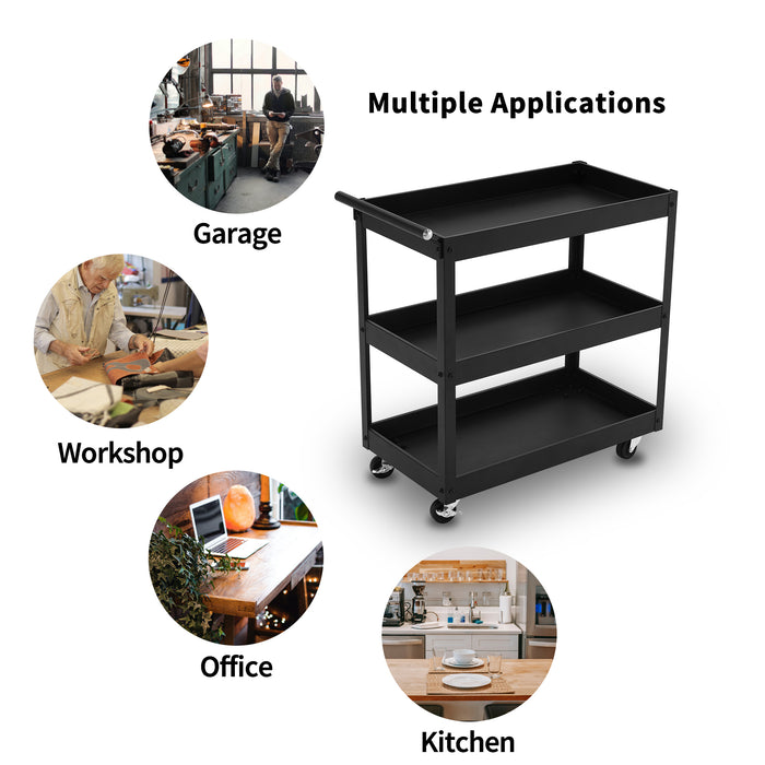 Mcombo 3 Tiers Metal Tool Cart for Garage, Utility Heavy Duty Cart with Anti-Scratched Cloth, Lockable Wheels, Service Cart for Kitchen, Mechanics, Office, Warehouse, 6220-TC-77