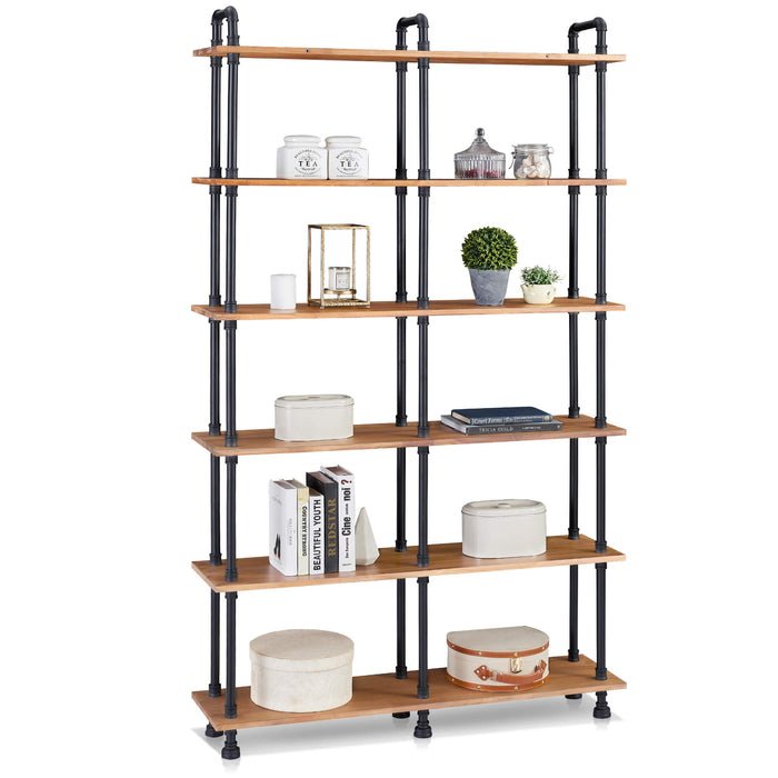 Mcombo Industrial Bookshelf Metal Bookcase, Cube Storage Shelf Plant Shelf Vintage Wooden Shelves, Farmhouse Etagere Heavy Duty Display Oak Shelf 6090-PIPE-WT