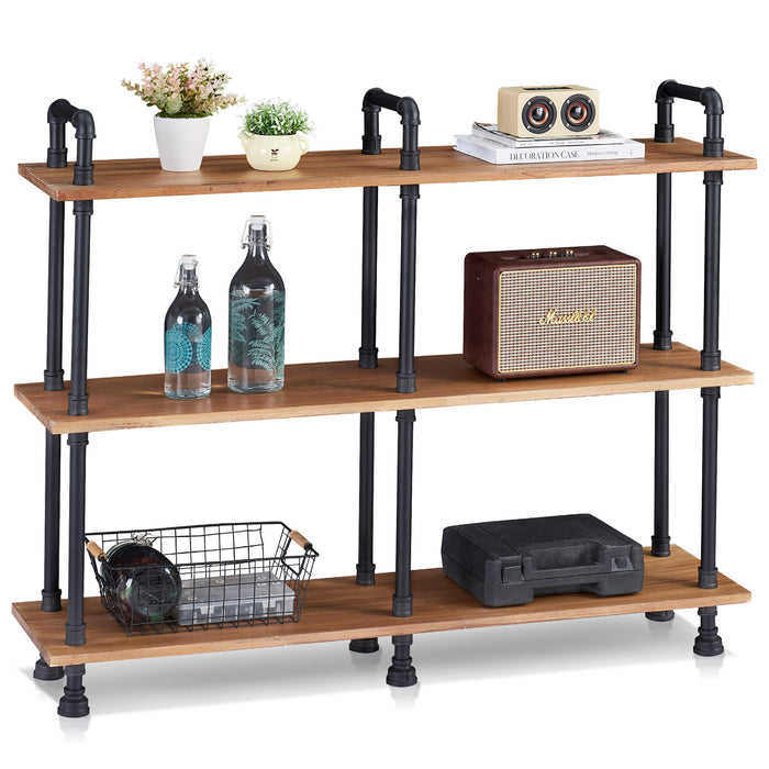 Wood 3-Tier Bookshelf with Black Steel Frame