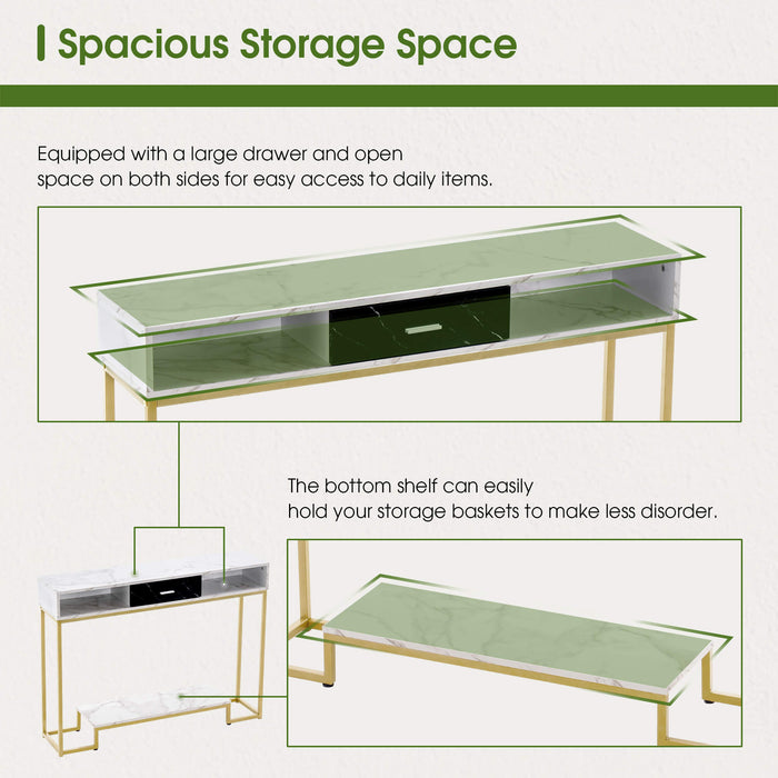 MCombo Console Table with Drawers, Gold Entryway Table with Shoe Storage, Narrow Long Sofa Tables for Living Room, Bedroom, Kitchen, Foyer, Hallway Table 6090-CONS-81DWG