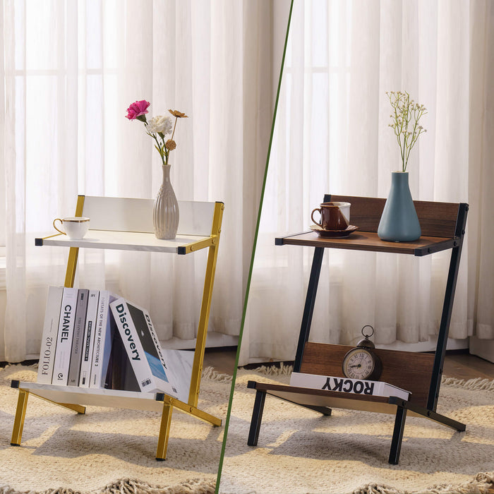 Mcombo Small End Table with Storage Open Shelf 2 Tier Modern