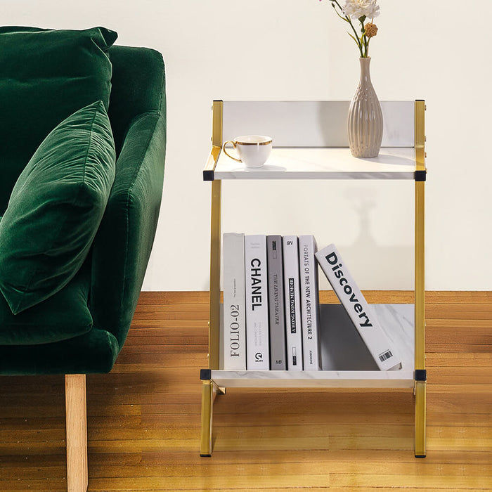 Mcombo Small End Table with Storage Open Shelf 2 Tier Modern