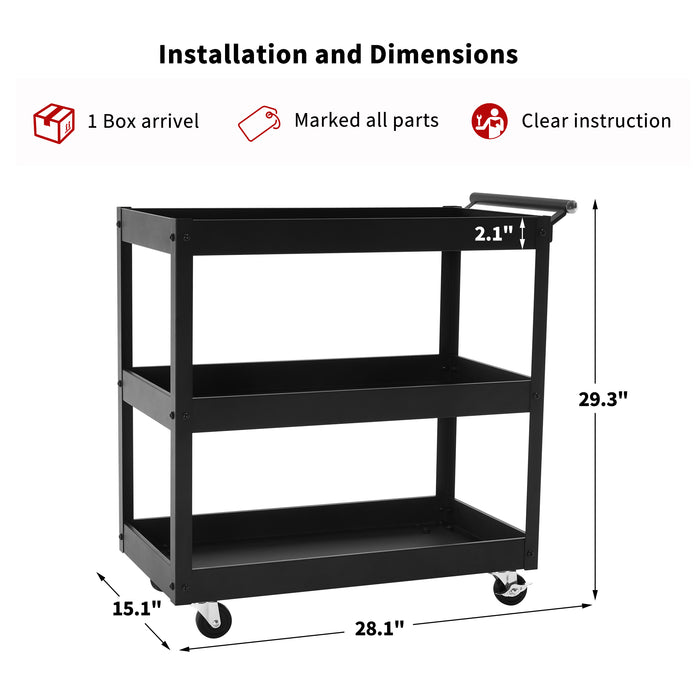 Mcombo 3 Tiers Metal Tool Cart for Garage, Utility Heavy Duty Cart with Anti-Scratched Cloth, Lockable Wheels, Service Cart for Kitchen, Mechanics, Office, Warehouse, 6220-TC-77