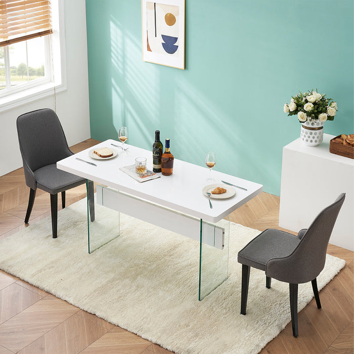 Mcombo Modern White Dining Table, High Glossy Dining Room Table for 4/6, Small Glass Desk