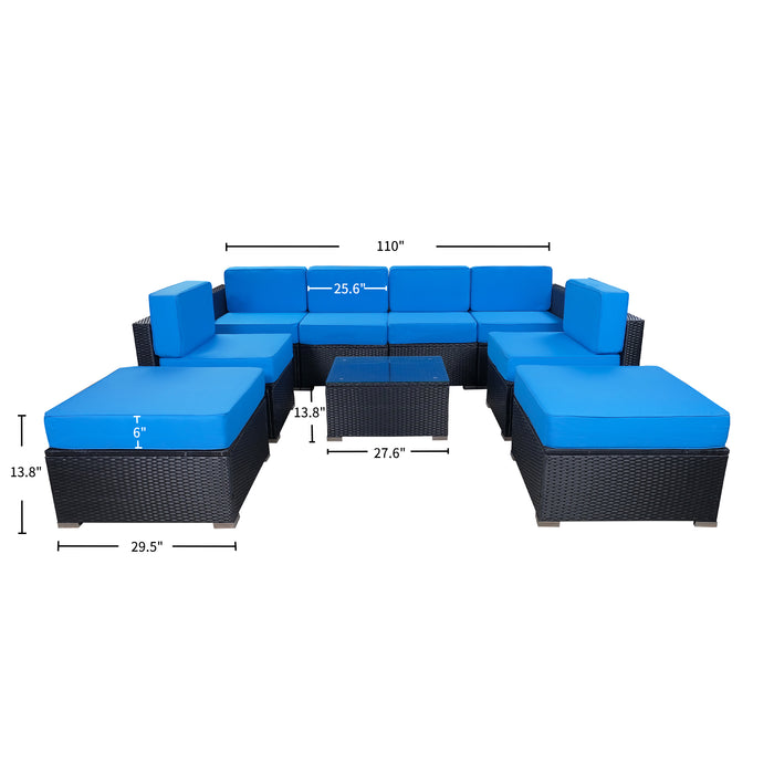 MCombo 9 Pieces Patio Furniture Sets with Glass Coffee Table, All-Weather Outdoor Sectional Sofa with Two Ottomans,Wicker Patio Conversation Set with Cushions 6082-9pc