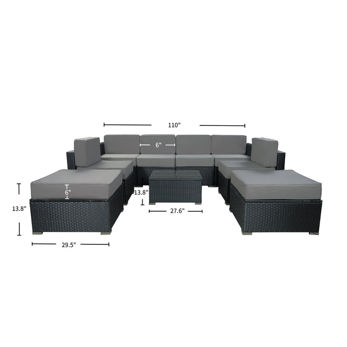 MCombo 9 Pieces Patio Furniture Sets with Glass Coffee Table, All-Weather Outdoor Sectional Sofa with Two Ottomans,Wicker Patio Conversation Set with Cushions 6082-9pc
