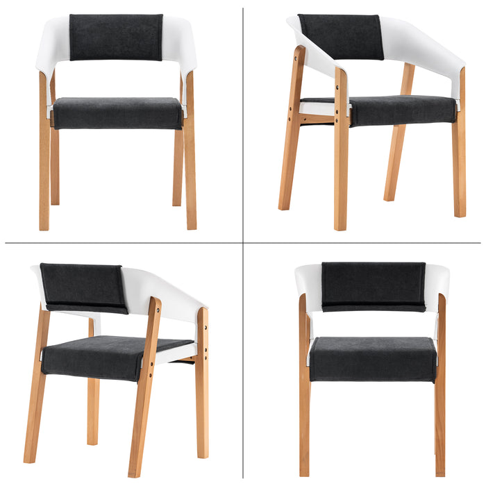 Mcombo Dining Chair Set of 2, White Plastic Dining Chair with Solid Wood Legs, Fabric Side Seat Arm Chair for Kitchen Room Outdoor, Mid Century Modern Accent Chairs (Easy Assembled, with Cushion)  6090-5122OAK