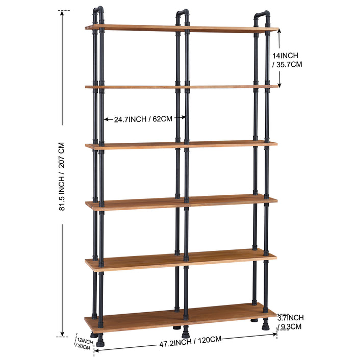 Mcombo Industrial Bookshelf Metal Bookcase, Cube Storage Shelf Plant Shelf Vintage Wooden Shelves, Farmhouse Etagere Heavy Duty Display Oak Shelf 6090-PIPE-WT