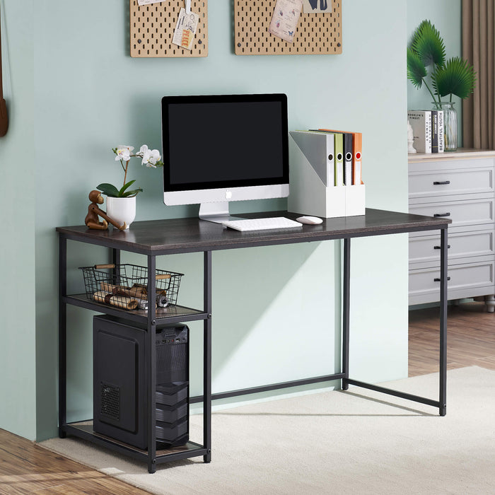 Mcombo Computer Desk Office Desk with 3-Tier Shelves, White Desk